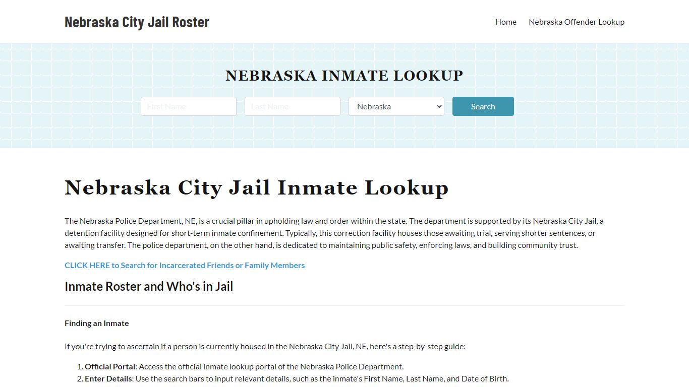 Nebraska Police Department & City Jail, NE Inmate Roster, Arrests, Mugshots
